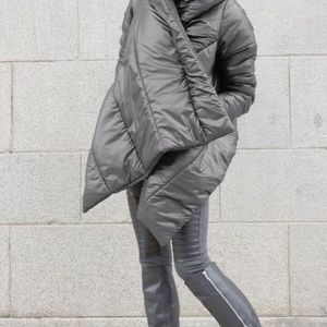Aakasha handmade astmmetrical dark grey winter puffer jacket from Etsy